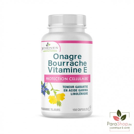 3 CHENES HUILE D’ONAGRE BOURRACHE VITAMINE E 150 CAPSULES