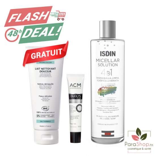 PACK ACM DUOLYS RICHE + ISDIN Solution Micellaire 400ML + GAMARDE Lait Nettoyant 200ML OFFERT