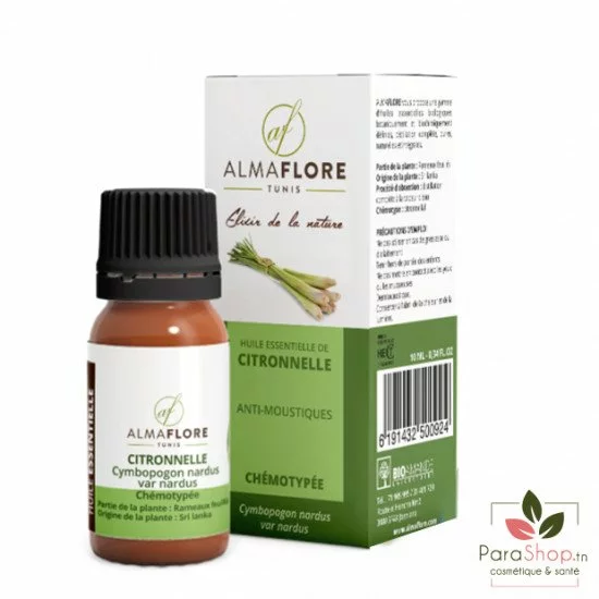 ALMAFLORE HUILE ESSENTIELLE DE CITRONNELLE 10ML ALMAFLORE HUILE ESSENTIELLE DE CITRONNELLE 10ML