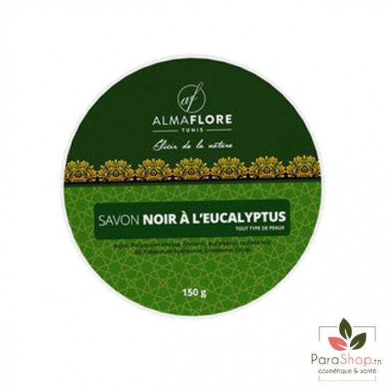 ALMAFLORE SAVON NOIR - Olive BIO et Huile Essentielle d'Eucalyptus - 150gr