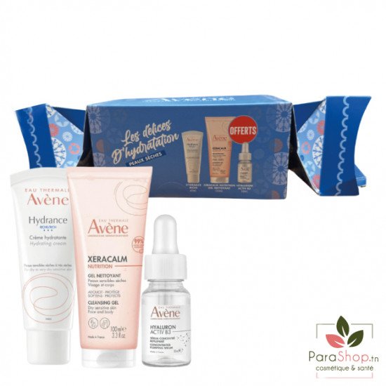 AVENE COFFRET LES DELICES D'HYDRATATION Hydrance Riche+XeraCalm Gel 100ml+Hyaluron Activ B3 10ml Offerts