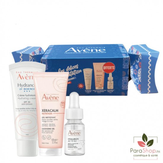 AVENE COFFRET LES DELICES D'HYDRATATION Hydrance UV Riche+XeraCalm Gel 100ml+Hyaluron Activ B3 10ml Offerts