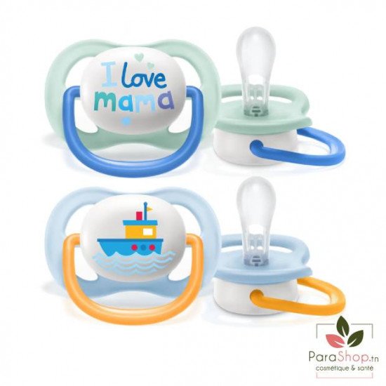 AVENT 2 Sucettes Ultra Air Happy 0-6M - Bleu