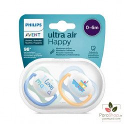 AVENT 2 Sucettes Ultra Air Happy 0-6M - Bleu