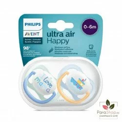 AVENT 2 Sucettes Ultra Air Happy 0-6M Bleu