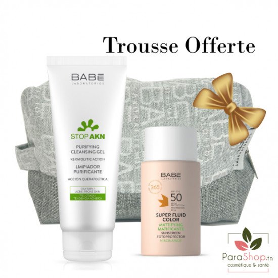 BABE PACK  Super Fluid Matifiant Color Spf50 + STOP AKN GEL NETTOYANT - 2025