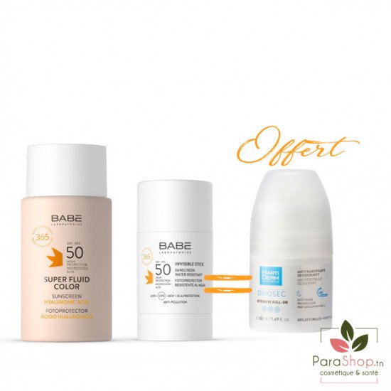 BABE Super Fluid Color SPF50 + STICK INVISIBLE SPF50 + DRIOSEC Intensive Roll On OFFERT BABE Super Fluid Color SPF50 + STICK INVISIBLE SPF50 + DRIOSEC Intensive Roll On OFFERT