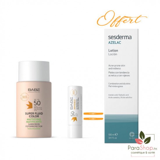 BABE Super Fluid Matifiant Color Spf50 + Lip Stick Invisible Spf50 + Sesderma Azelac Lotion Offerte BABE Super Fluid Matifiant Color Spf50 + Lip Stick Invisible Spf50 + Sesderma Azelac Lotion Offerte