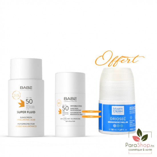 BABE Super Fluid SPF50 + STICK INVISIBLE SPF50 + DRIOSEC Roll On OFFERT