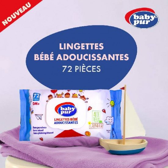 BABY PUR LINGETTES BEBE ADOUCISSANTES 0M+ 72 PIECES