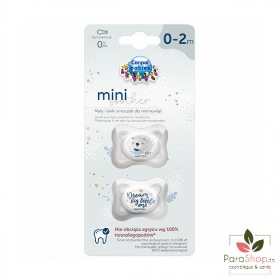 CANPOL BABIES 2 MINI SUCETTES SYMETRIQUE SILICONE 0-2M GRIS - 23/910