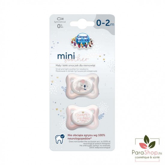 CANPOL BABIES 2 MINI SUCETTES SYMETRIQUE SILICONE 0-2M ROSE - 23/910