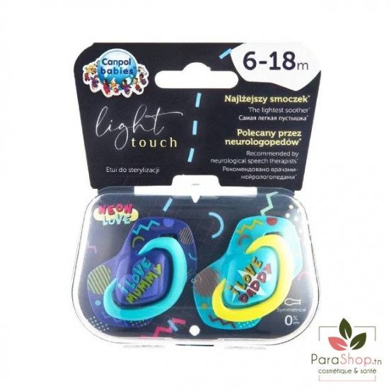 CANPOL BABIES 2 SUCETTE UNIVERSELLE 6-18M NEON LOVE BLEU - 22/653