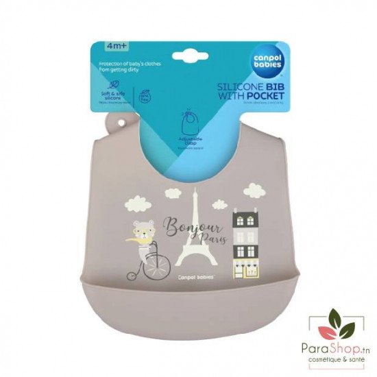 CANPOL BABIES BAVOIR SILICONE AVEC POCHE BONJOUR PARIS - Beige - 74/027
