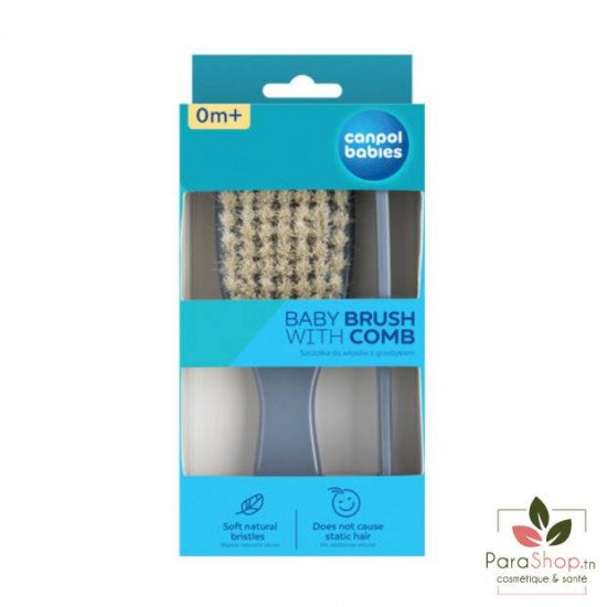 CANPOL BABIES Brosse et Peigne Poils Naturels - NOUVEAU NE GOLD BLEU - 7/406_blu2