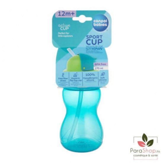 CANPOL BABIES Tasse Sport avec Paille Retractable Bleue - 56/109