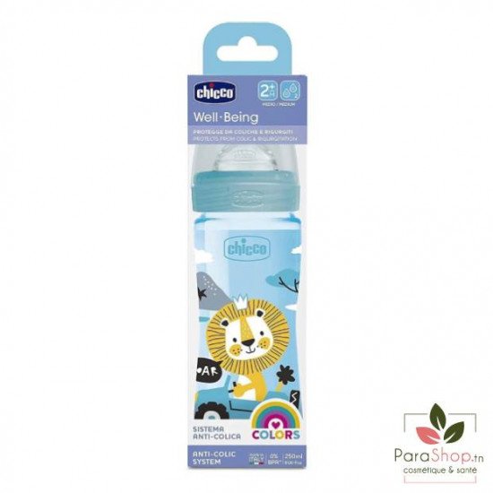 Chicco Biberon Well-Being 250ML  - Bleu - 2M+