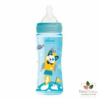 Biberon Chicco Bien-Être 240 Ml - Tétine Silicone Débit Lent, Système Anti-colique, Verre, Rose