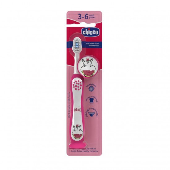 CHICCO Brosse A Dents 3-6 Ans - Hippopotame Fuchsia CHICCO Brosse A Dents 3-6 Ans - Hippopotame Fuchsia
