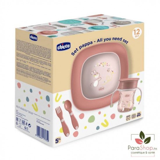 CHICCO COFFRET REPAS KIT 5P 12M+ - Rose