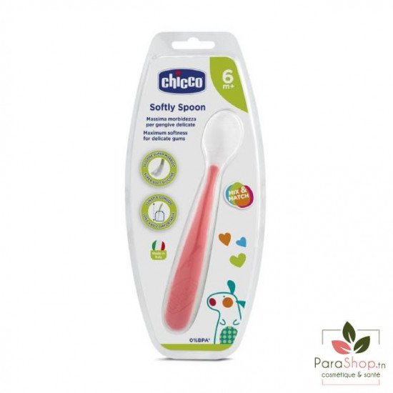 CHICCO Cuillère longue en silicone 6m+ rouge