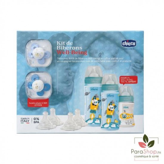 CHICCO KIT DE BIBERONS WELL BEING - BLEU 