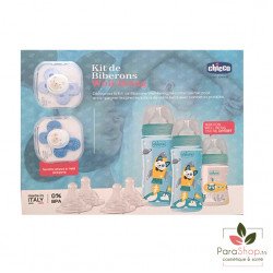 CHICCO KIT DE BIBERONS WELL BEING - BLEU  CHICCO KIT DE BIBERONS WELL BEING - BLEU