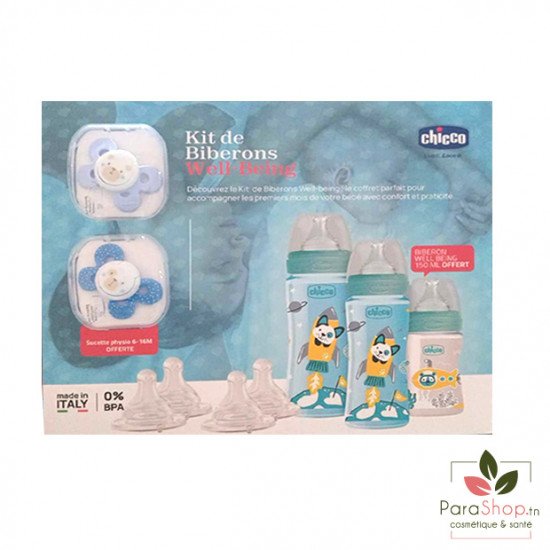 CHICCO KIT DE BIBERONS WELL BEING - BLEU 