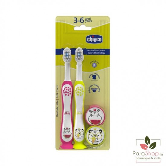 CHICCO Lot 2 Brosses a dents 3-6 Ans - Hippo Panda CHICCO Lot 2 Brosses a dents 3-6 Ans - Hippo Panda