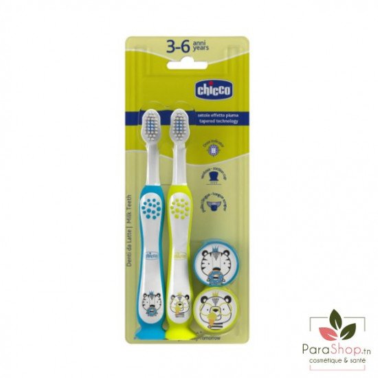 CHICCO Lot 2 Brosses a dents 3-6 Ans - Tigre Panda CHICCO Lot 2 Brosses a dents 3-6 Ans - Tigre Panda