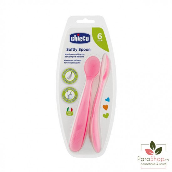 CHICCO Softly Spoon 2 Cuillères Souples 6m+ - Rose