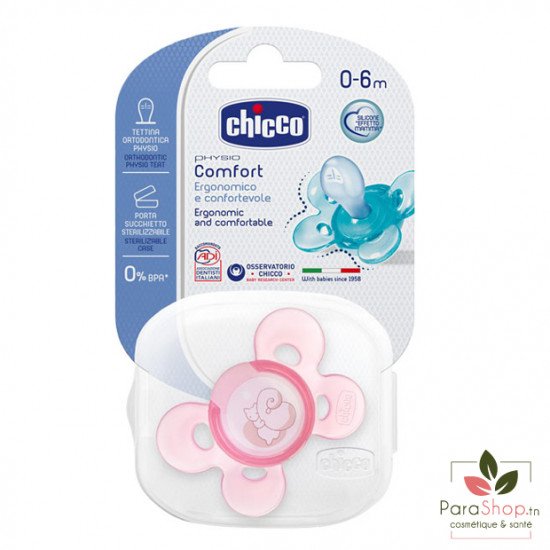 Chicco Sucette Physio Comfort en Silicone 0-6M Rose
