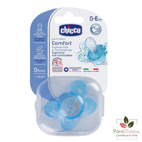 Chicco Sucette Physio Comfort - Silicone 0-6M - Bleu