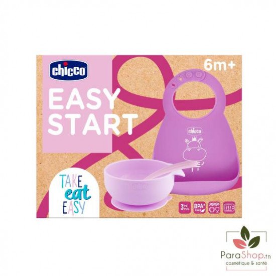 CHICCO Take Eat Easy Set de Repas en Silicone 6M+ - Rose