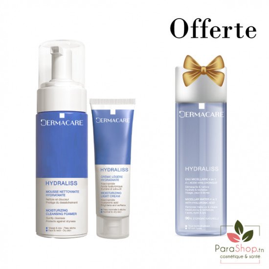 DERMACARE PACK HYDRALISS LEGERE + MOUSSE NETTOYANTE + Eau Micellaire 200ML OFFERTE DERMACARE PACK HYDRALISS LEGERE + MOUSSE NETTOYANTE + Eau Micellaire 200ML OFFERTE