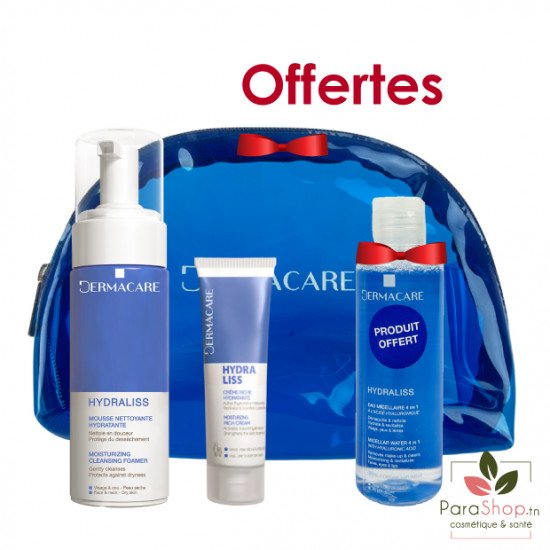DERMACARE PACK HYDRALISS RICHE + MOUSSE NETTOYANTE + Eau Micellaire 170ML OFFERTE