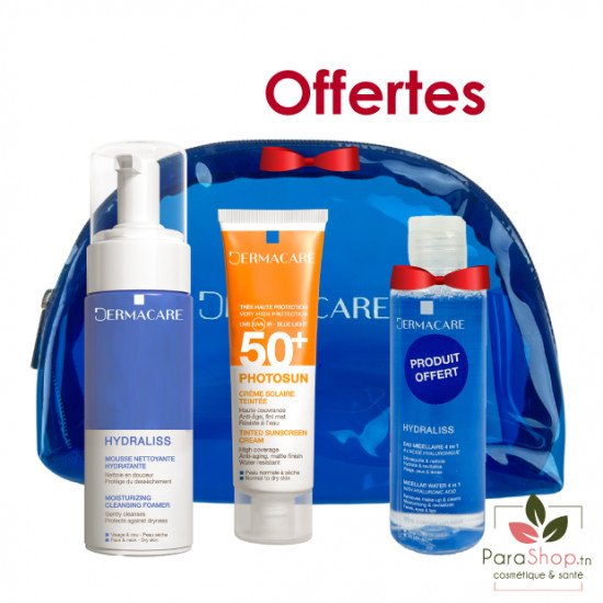 DERMACARE PACK PHOTOSUN ECRAN TEINTE PEAU SECHE 01 + HYDRALISS MOUSSE NETTOYANTE + Eau Micellaire 170ML OFFERTE