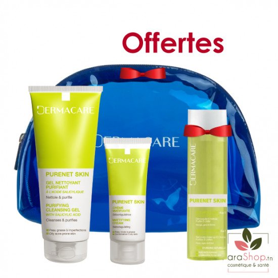 DERMACARE PACK PURENET SKIN CREME MATIFIANTE + GEL NETTOYANT + Eau Micellaire 170ML OFFERTE
