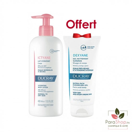DUCRAY PACK ICTYANE Lait hydratant corps + DEXYANE GEL NETTOYANT 100ML OFFERT