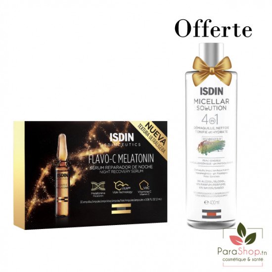 Isdin Pack Flavo-C Melatonin NUIT 30AMP + Solution Micellaire OFFERTE - BF 2025 Isdin Pack Flavo-C Melatonin NUIT 30AMP + Solution Micellaire OFFERTE - BF 2025