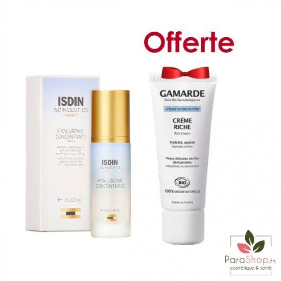 ISDIN PACK Hyaluronic Concentrate Serum + GAMARDE CREME HYDRATANTE RICHE OFFERTE