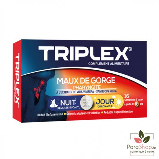 TRIPLEX MAUX DE GORGE JOUR NUIT- 16 Comprimes à Sucer