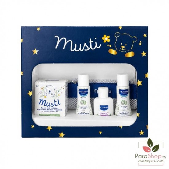 MUSTELA COFFRET MUSTI EAU PARFUMEE+EAU NETTOYANTE+LINIMENT+GEL LAVANT DOUX ET TROUSSE (OFFERT) MUSTELA COFFRET MUSTI EAU PARFUMEE+EAU NETTOYANTE+LINIMENT+GEL LAVANT DOUX ET TROUSSE (OFFERT)