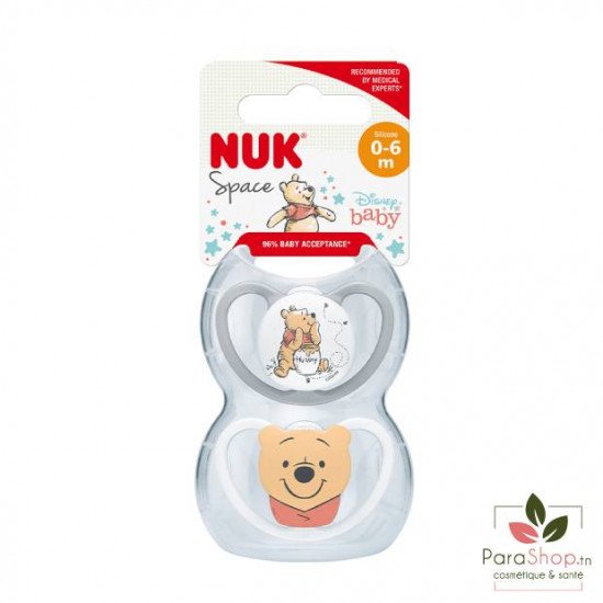 NUK SPACE 2 SUCETTES DISNEY WINNIE 0-6M NUK SPACE 2 SUCETTES DISNEY WINNIE 0-6M