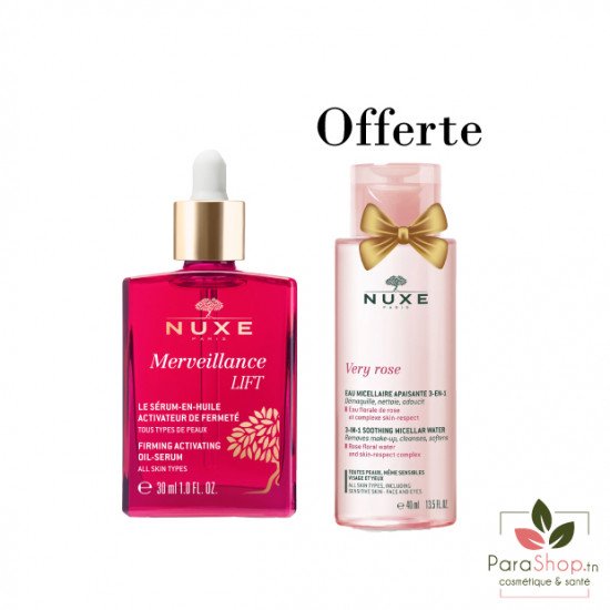 NUXE PACK Merveillance Lift Le Serum + VERY ROSE Eau Micellaire 100ML OFFERTE NUXE PACK Merveillance Lift Le Serum + VERY ROSE Eau Micellaire 100ML OFFERTE