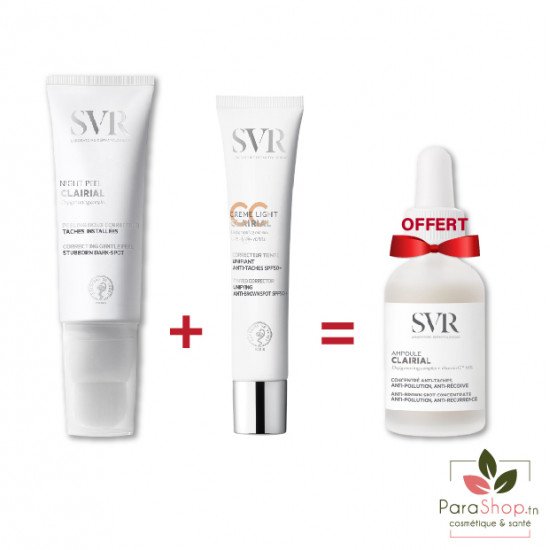 SVR CLAIRIAL PACK Night Peel + CC Creme LIGHT SPF50 + Ampoule anti Taches Gratuite SVR CLAIRIAL PACK Night Peel + CC Creme LIGHT SPF50 + Ampoule anti Taches Gratuite