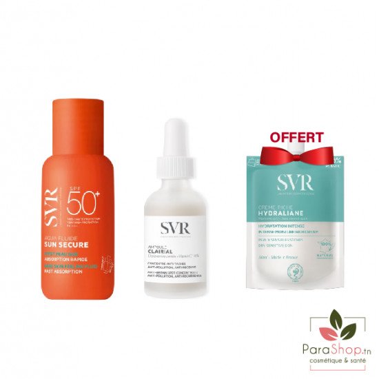 SVR PACK CLAIRIAL AMPOULE + SUN SECURE AQUA FLUIDE + HYDRALIANE CREME RICHE OFFERTE