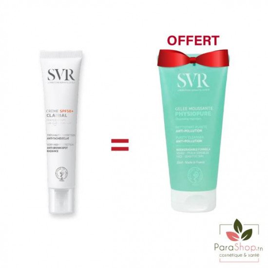 SVR PACK CLAIRIAL CREME SPF50+ + PHYSIOPURE GELEE MOUSSANTE 55ML OFFERTE - 2026