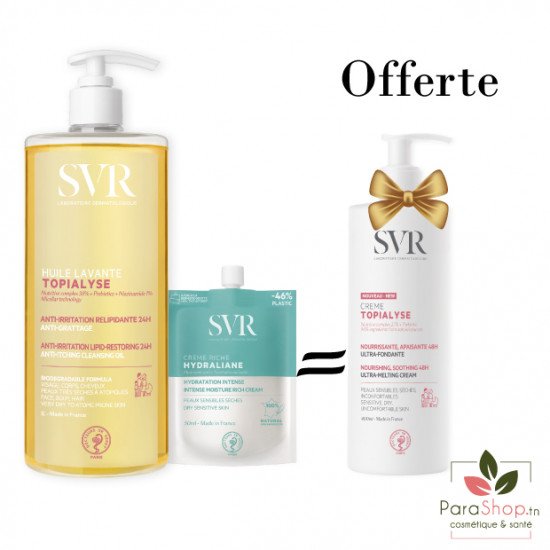 SVR PACK HYDRALIANE RICHE + TOPIALYSE HUILE LAVANTE 1L + CREME 400ML OFFERTE - BF 2025 SVR PACK HYDRALIANE RICHE + TOPIALYSE HUILE LAVANTE 1L + CREME 400ML OFFERTE - BF 2025