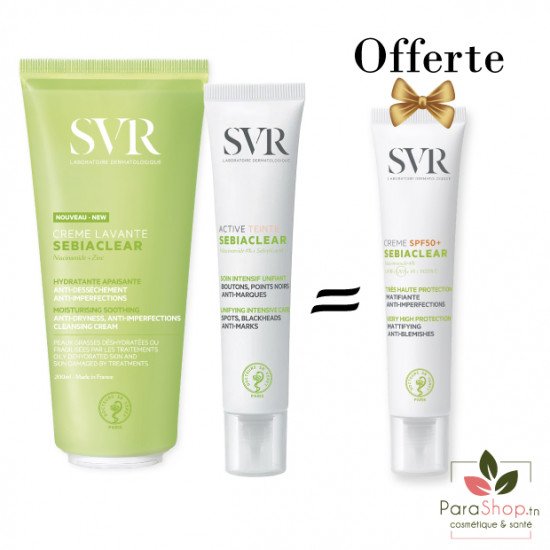 SVR PACK SEBIACLEAR Active Teinté 40ML​ + CREME LAVANTE 200ML + Creme SPF50+ OFFERTE - 2025